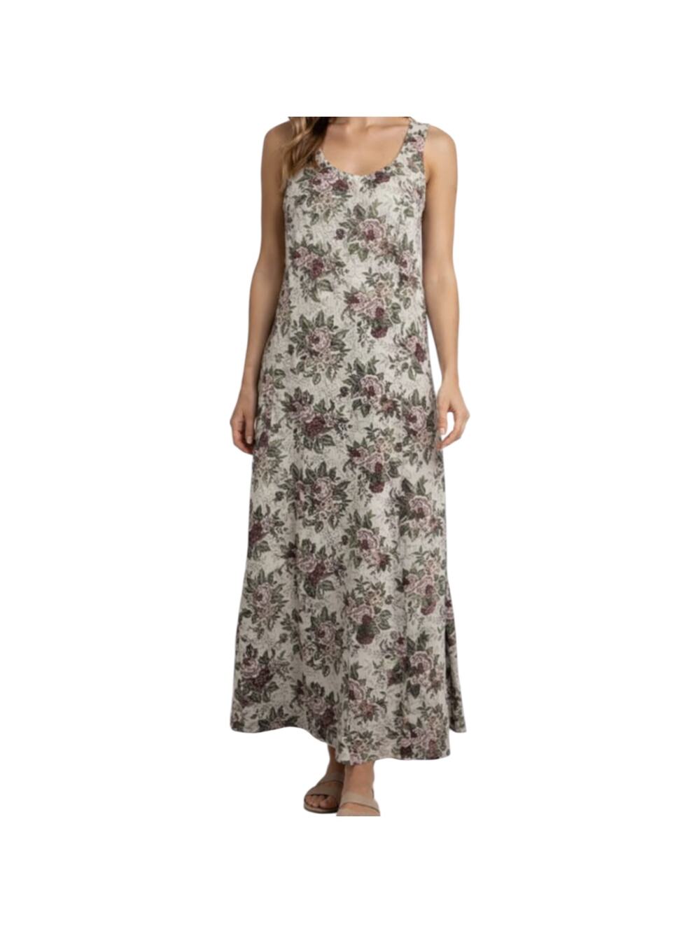 VTG Knapp Studio California Tapestry Maxi Dress Flax Floral Fit & Flare Cream XS